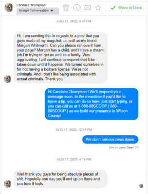 Candace Thompson to Scoop (Source Facebook)